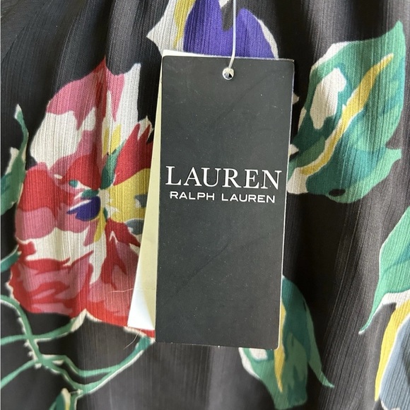 Lauren Ralph Lauren $165 Floral Crinkle Georgette Dress sz 12 Black Label NEW - Picture 5 of 16